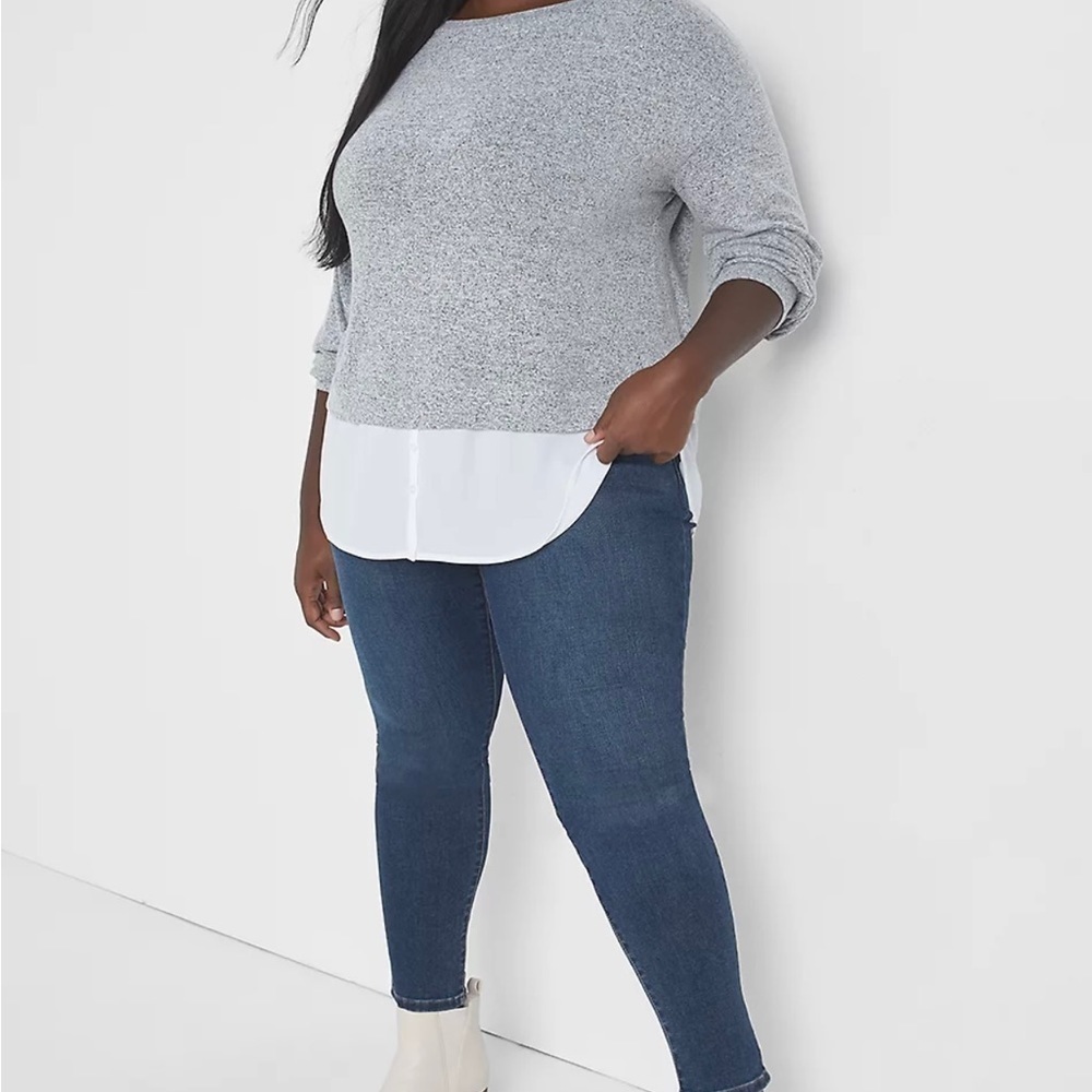 Lane Bryant Classic Long-Sleeve Top with Shirttail Hem Heather Grey 18/20 - Picture 2 of 9